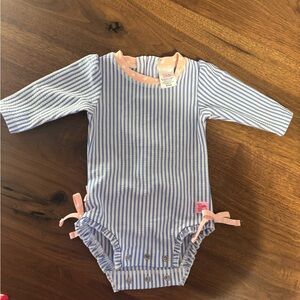 0-3 month New without tags Seersucker Long Sleeve Rash Guard One Piece swim suit